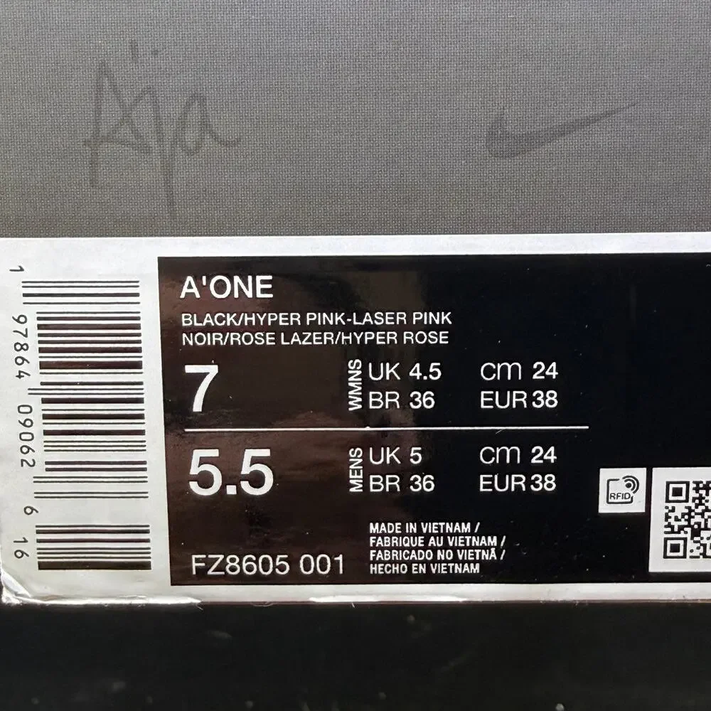 Size 7- Women's Nike A'One Black Hyper Pink  Basketball Shoes FZ8605-001